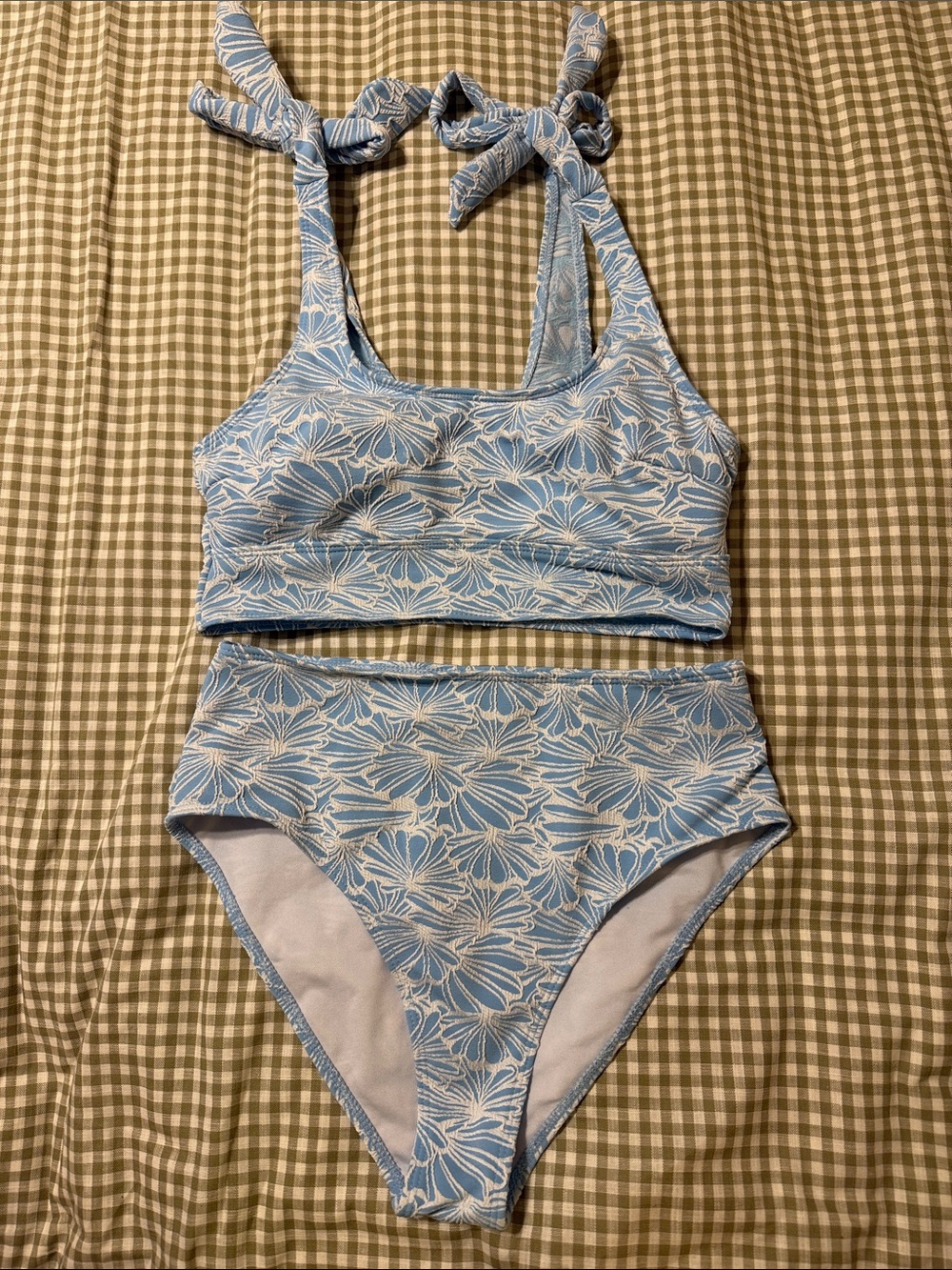 Light Blue Floral Embroidered swimsuit